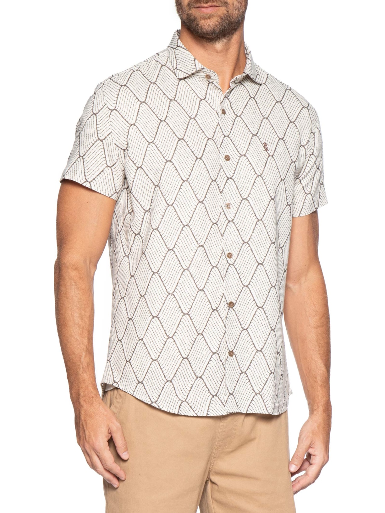 Camisa Masculina Manga Curta Rústica Waves Bege Sergio K