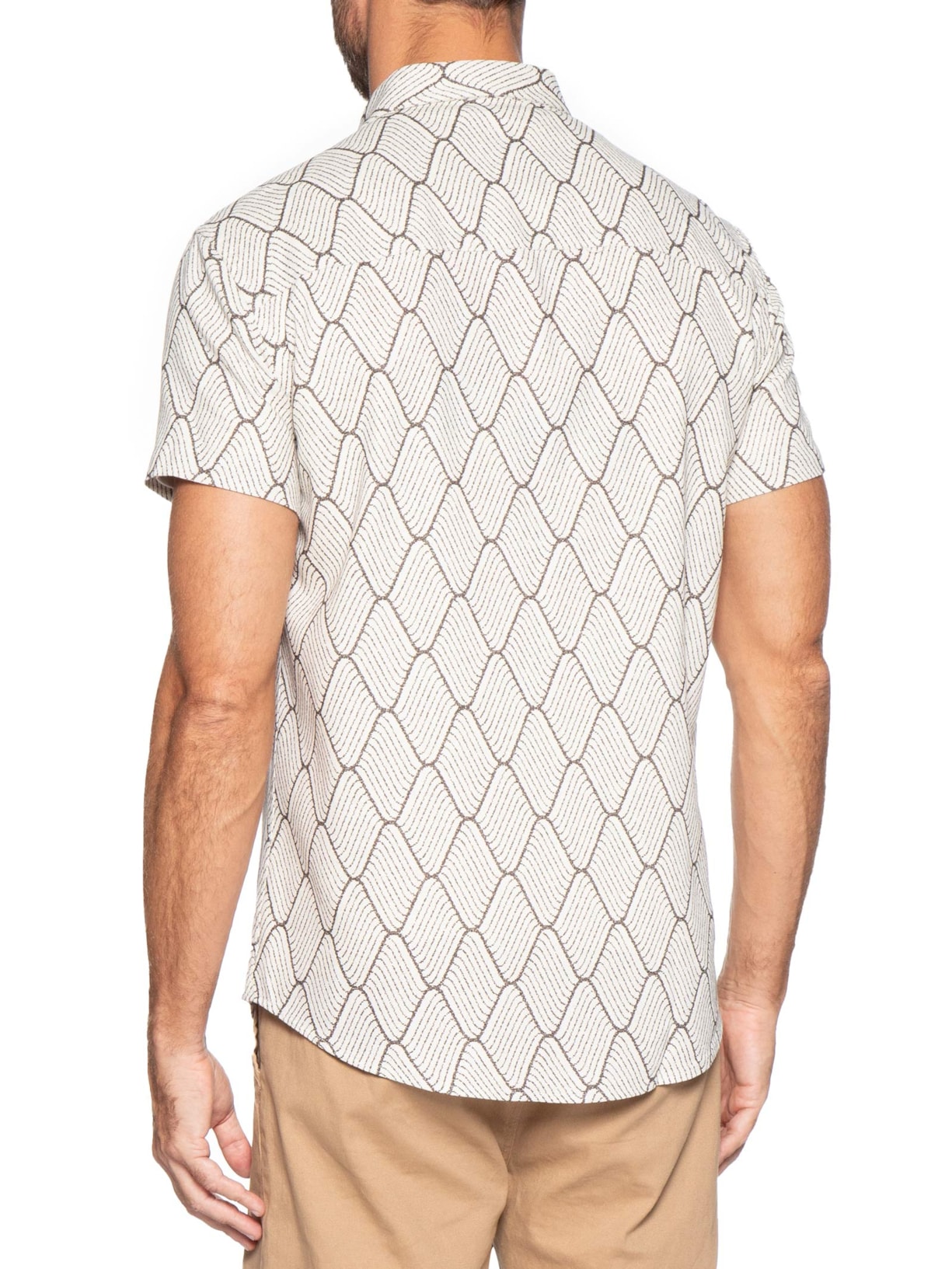 Camisa Masculina Manga Curta Rústica Waves Bege Sergio K