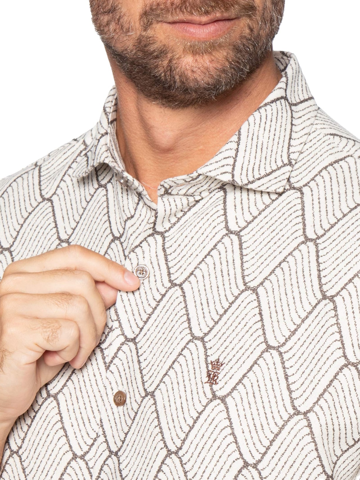 Camisa Masculina Manga Curta Rústica Waves Bege Sergio K
