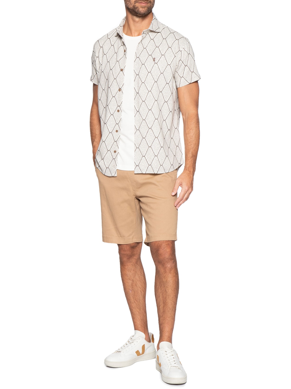 Camisa Masculina Manga Curta Rústica Waves – Bege Sergio K