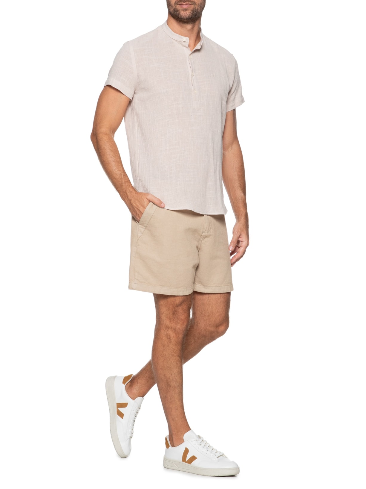 Camisa Masculina Manga Curta Santorini Bege Sergio K