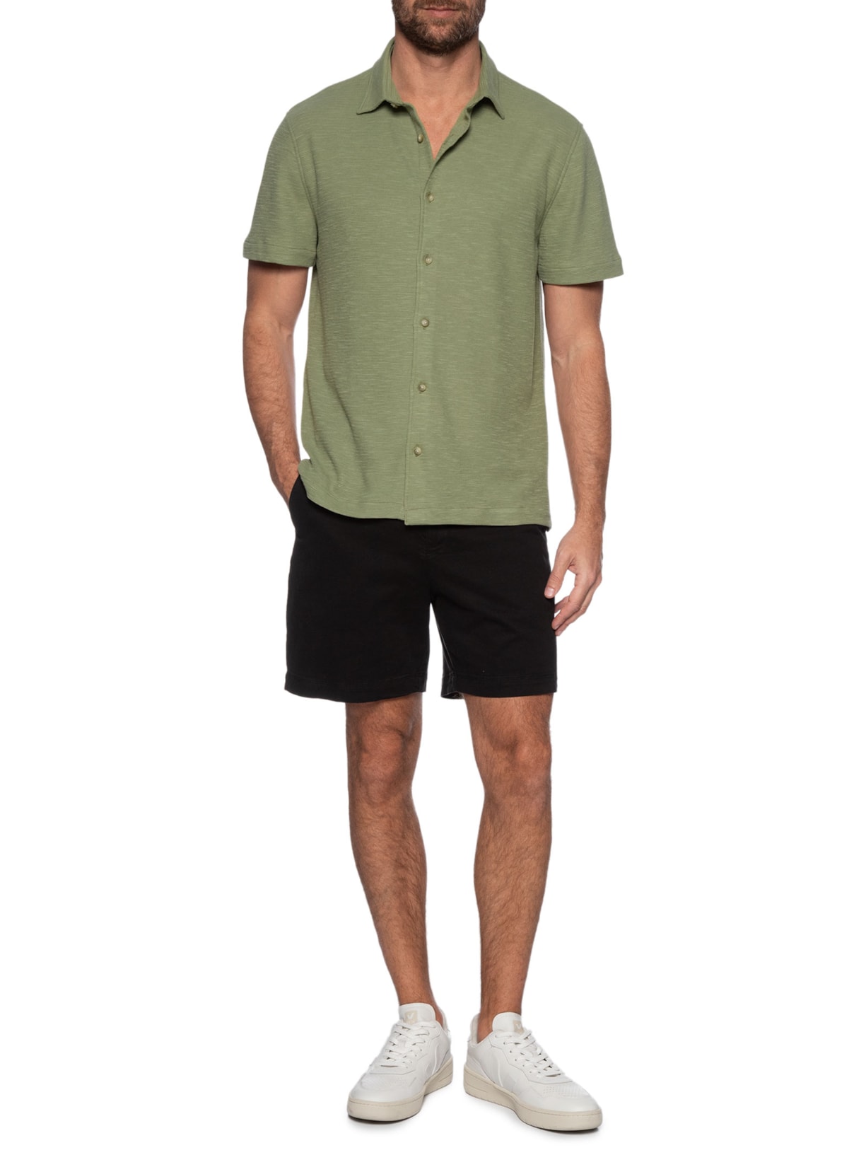 Camisa Masculina Manga Curta Textura Verde Zapalla