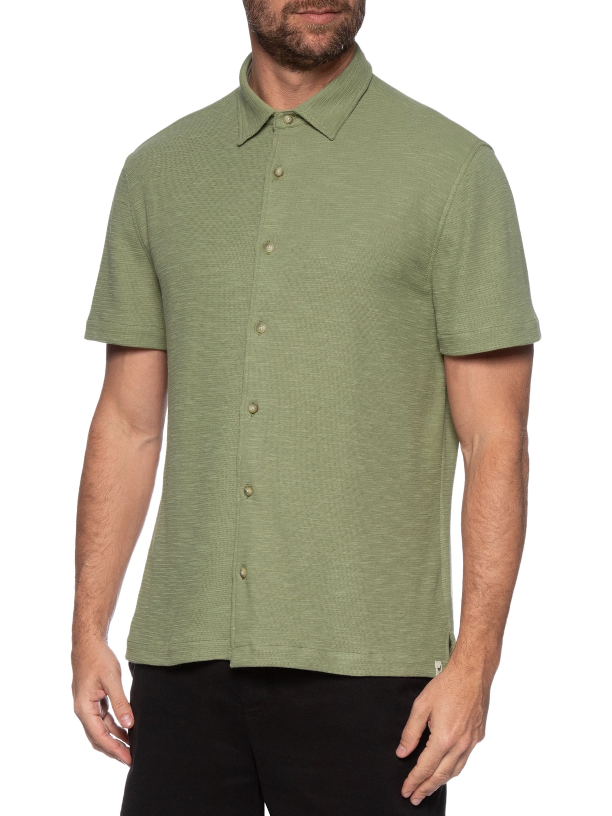 Camisa Masculina Manga Curta Textura Verde Zapalla