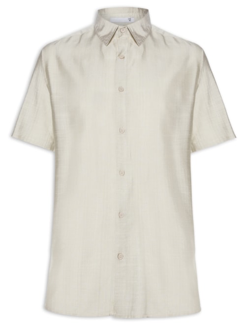Camisa Masculina Manga Curta Texturizada - Bege