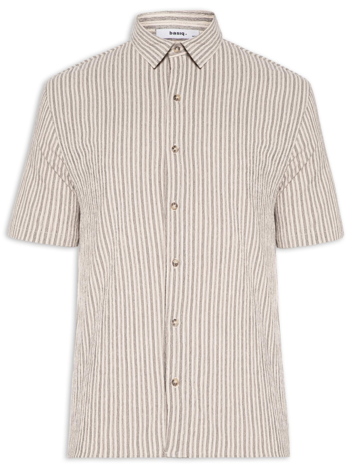 Camisa Masculina Manga Curta Texturizada Bege Basiq Men
