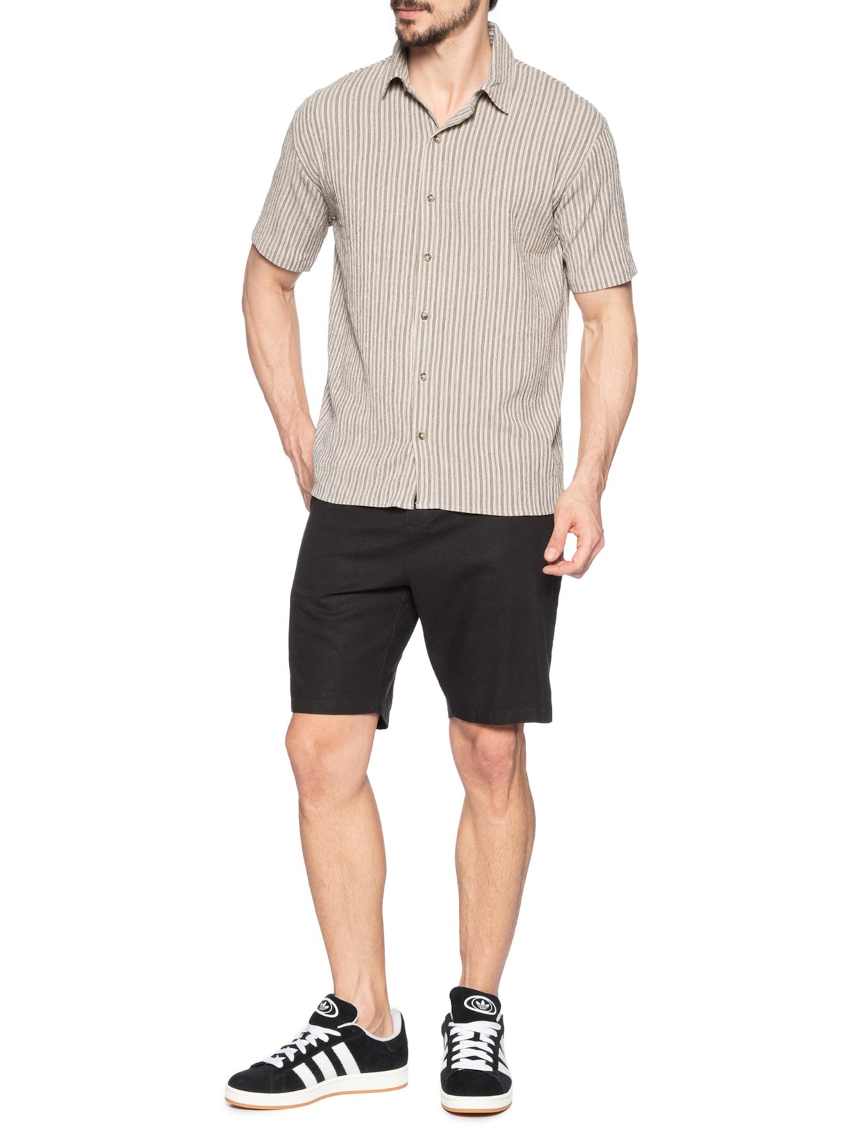 Camisa Masculina Manga Curta Texturizada Bege Basiq Men