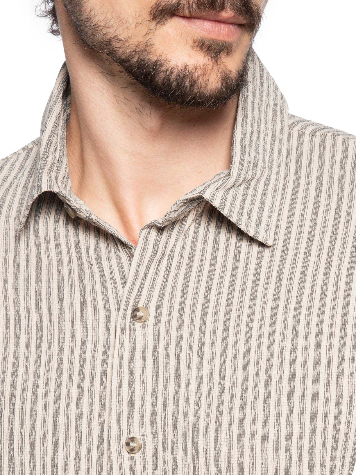 Camisa Masculina Manga Curta Texturizada Bege Basiq Men