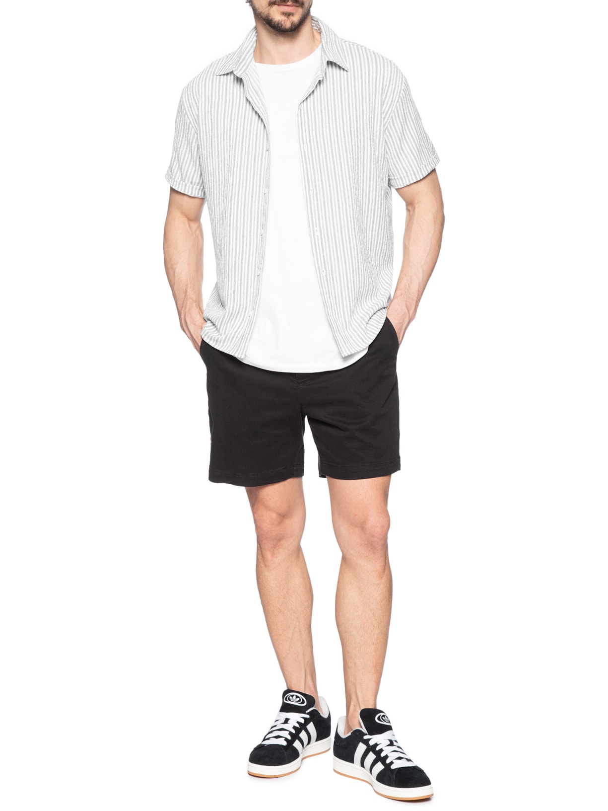 Camisa Masculina Manga Curta Texturizada Branco Basiq Men