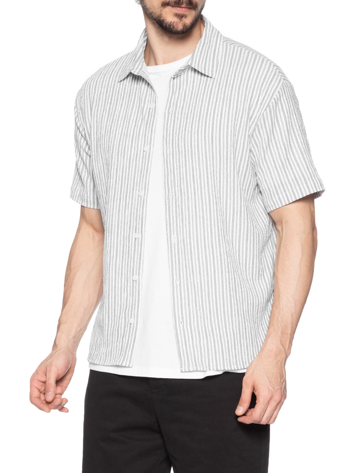Camisa Masculina Manga Curta Texturizada Branco Basiq Men