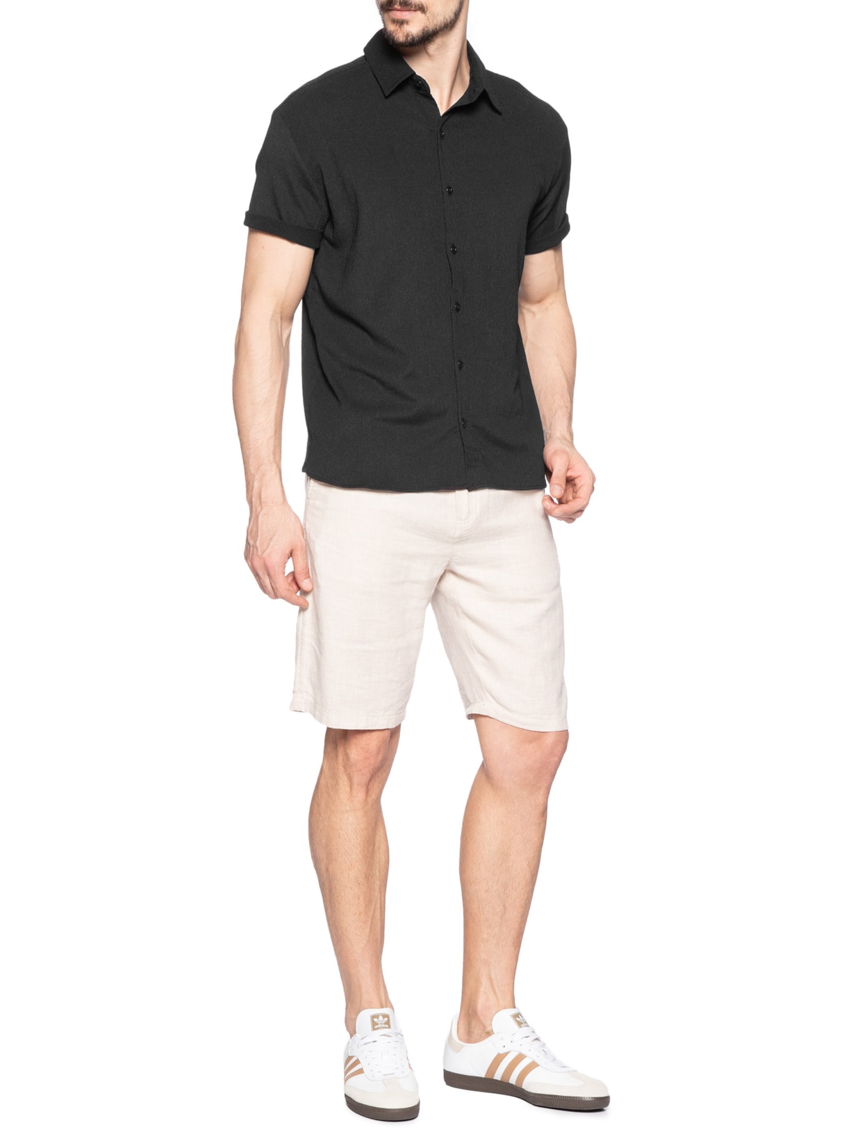 Camisa Masculina Manga Curta Texturizada Preto Basiq Men