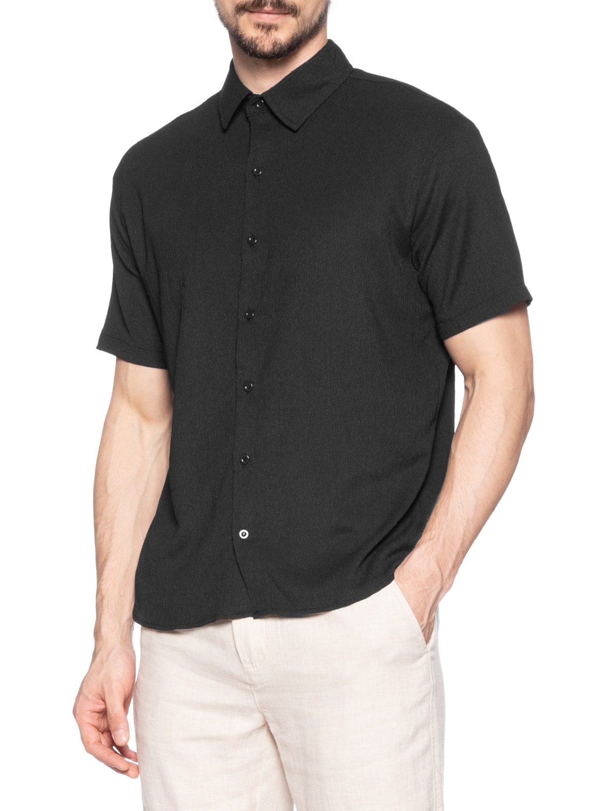 Camisa Masculina Manga Curta Texturizada Preto Basiq Men
