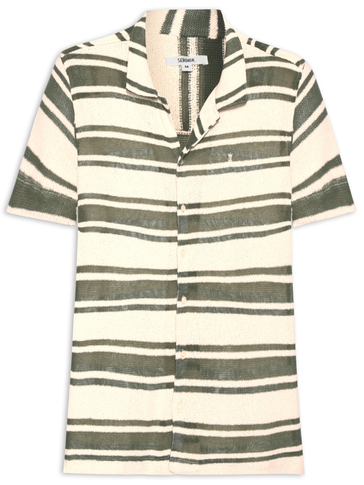 Camisa Masculina Manga Curta Tricot Maxi Listras - Verde