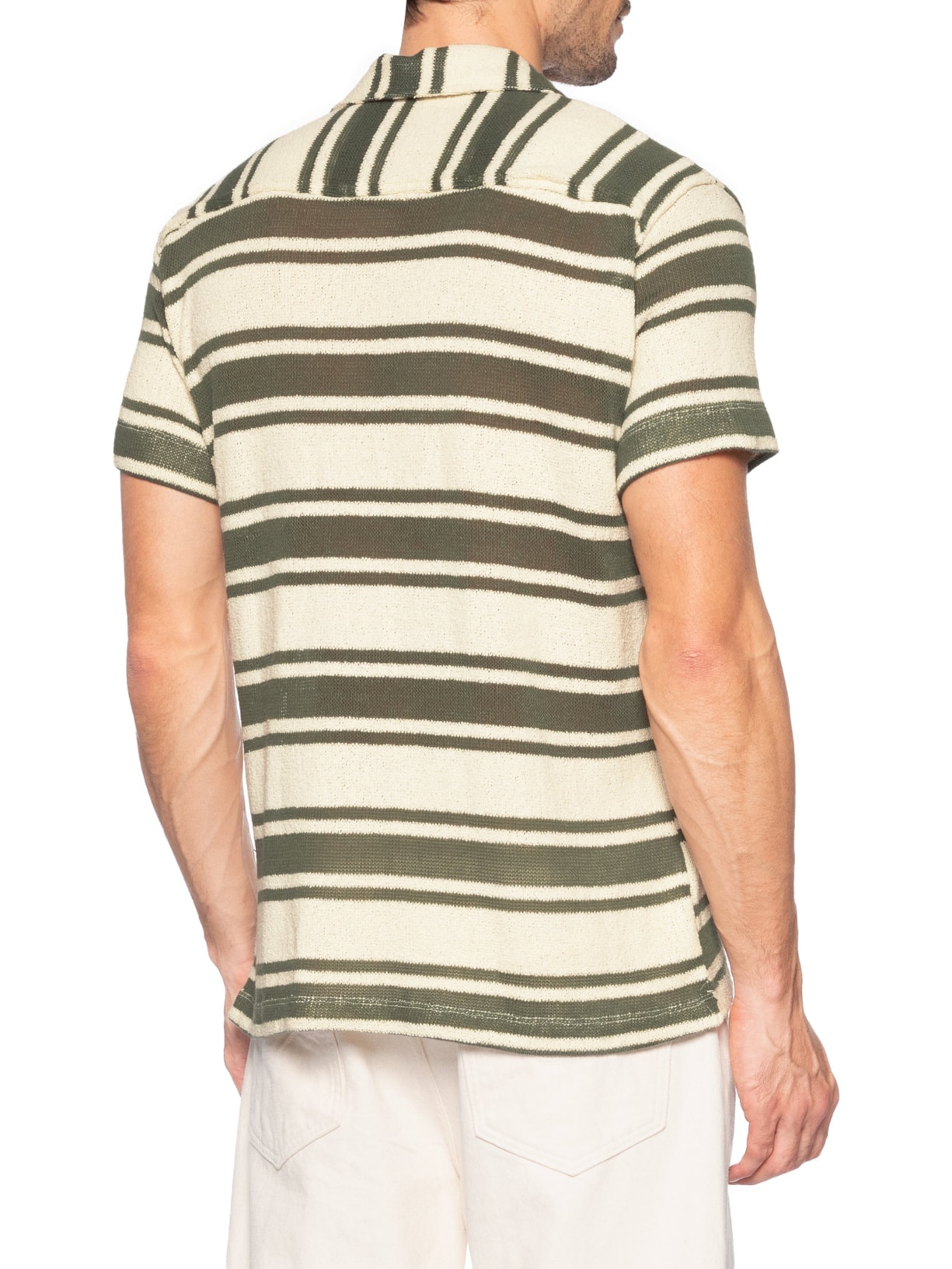 Camisa Masculina Manga Curta Tricot Maxi Listras Verde Sergio K