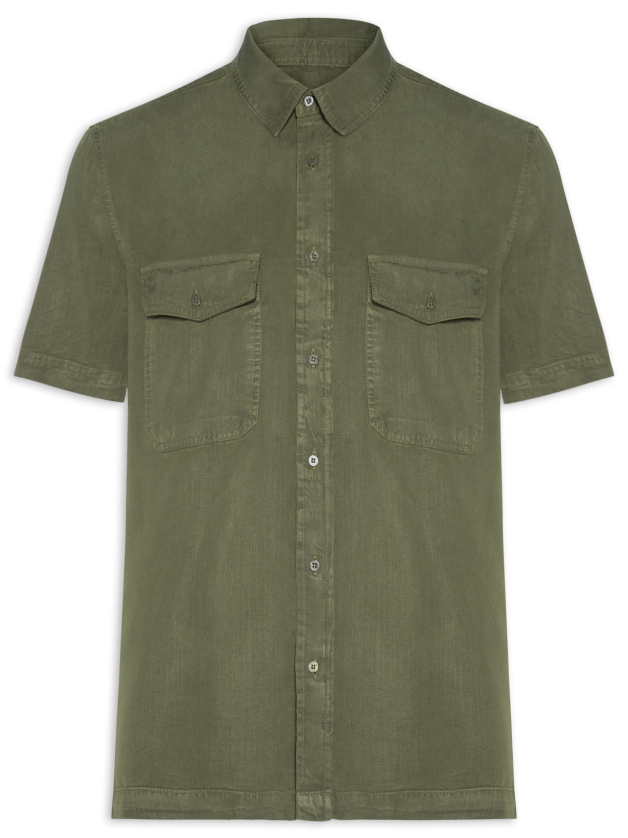 Camisa Masculina Manga Curta Used Utility – Verde