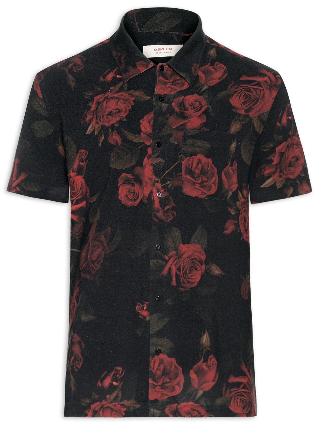 Camisa Masculina Manga Curta Vintage Rose - Preto