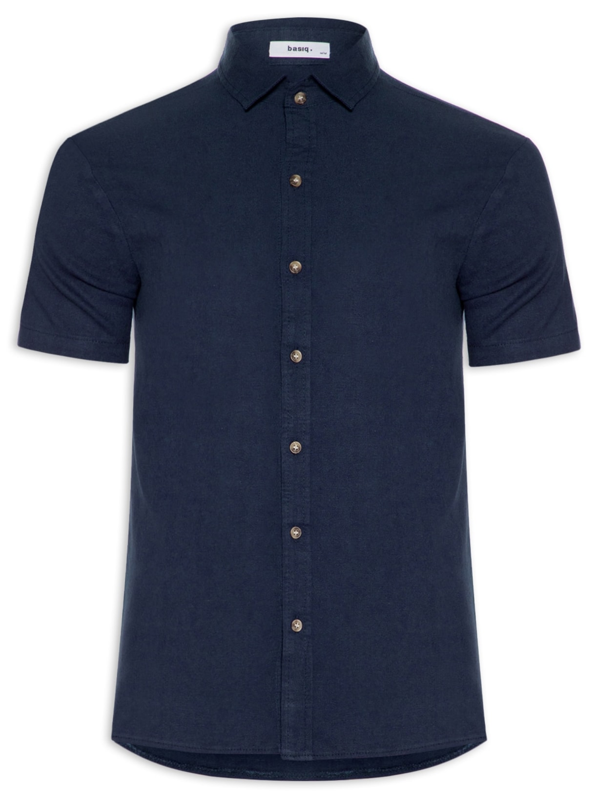 Camisa Masculina Manga Curta Viscolinho Azul Basiq Men