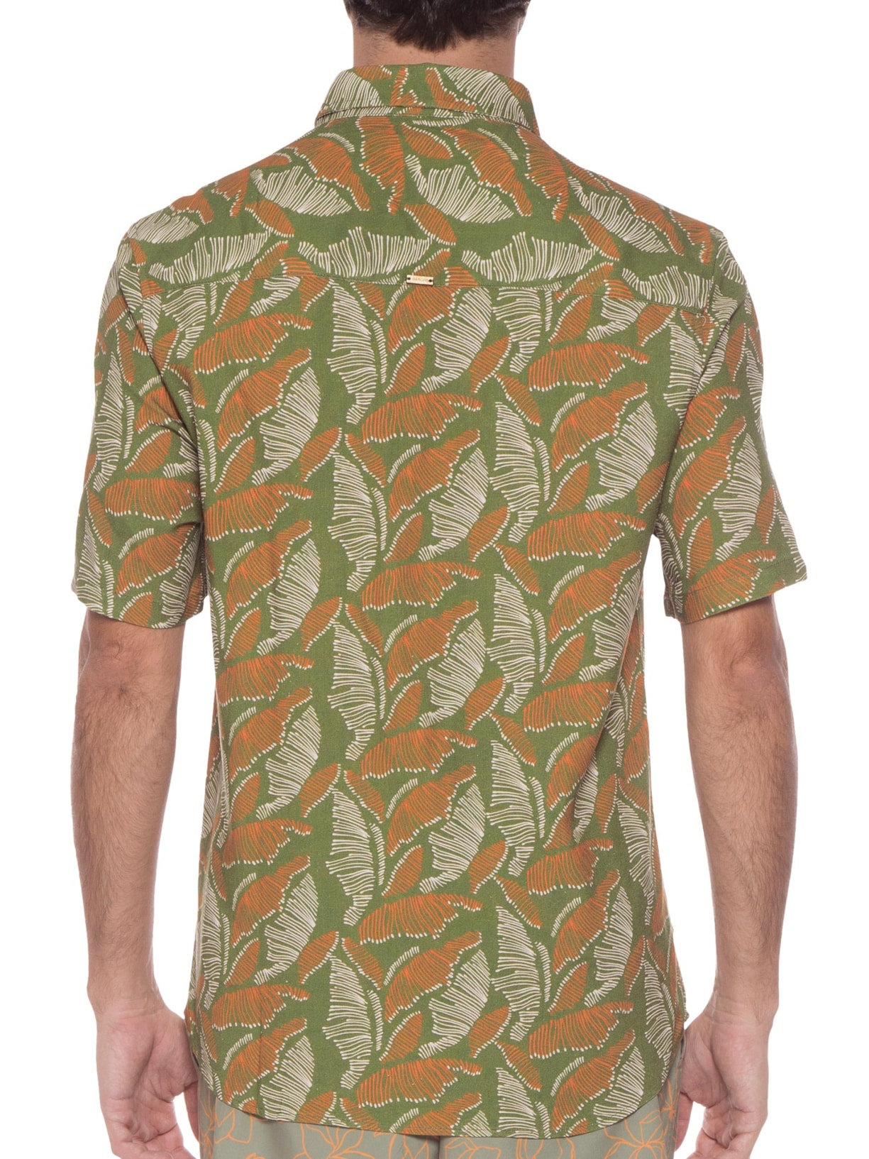 Camisa Masculina Manga Curta Viscolinho Estampada Folhas Verde Barche