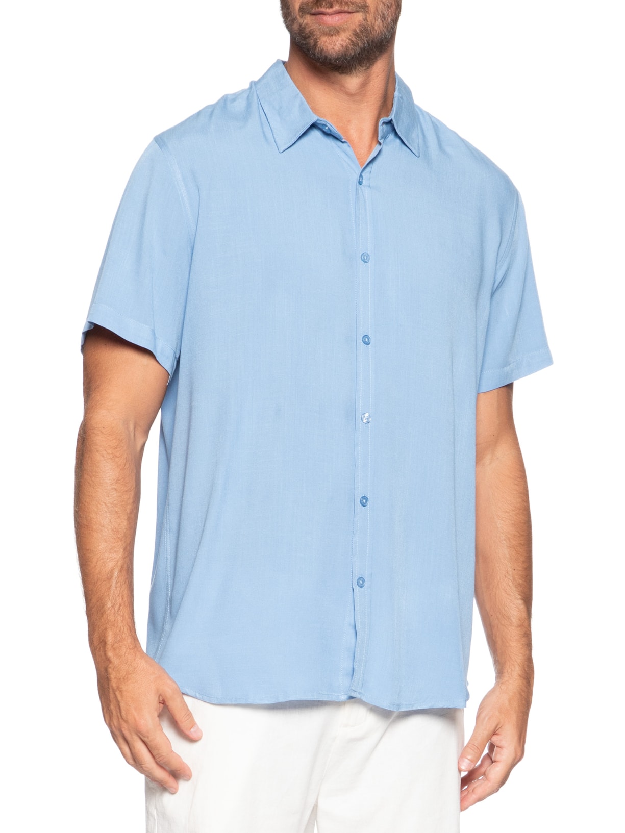 Camisa Masculina Manga Curta Viscose Azul Basiq Men