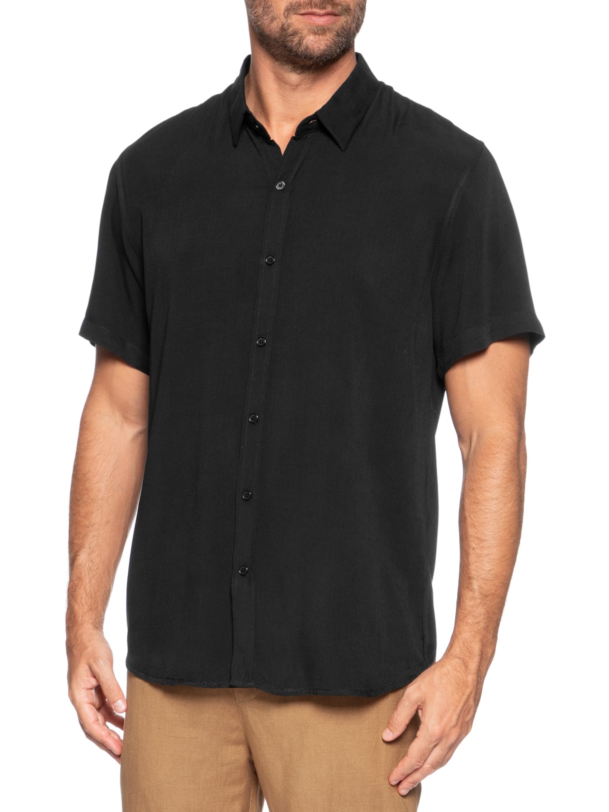 Camisa Masculina Manga Curta Viscose Preto Basiq Men