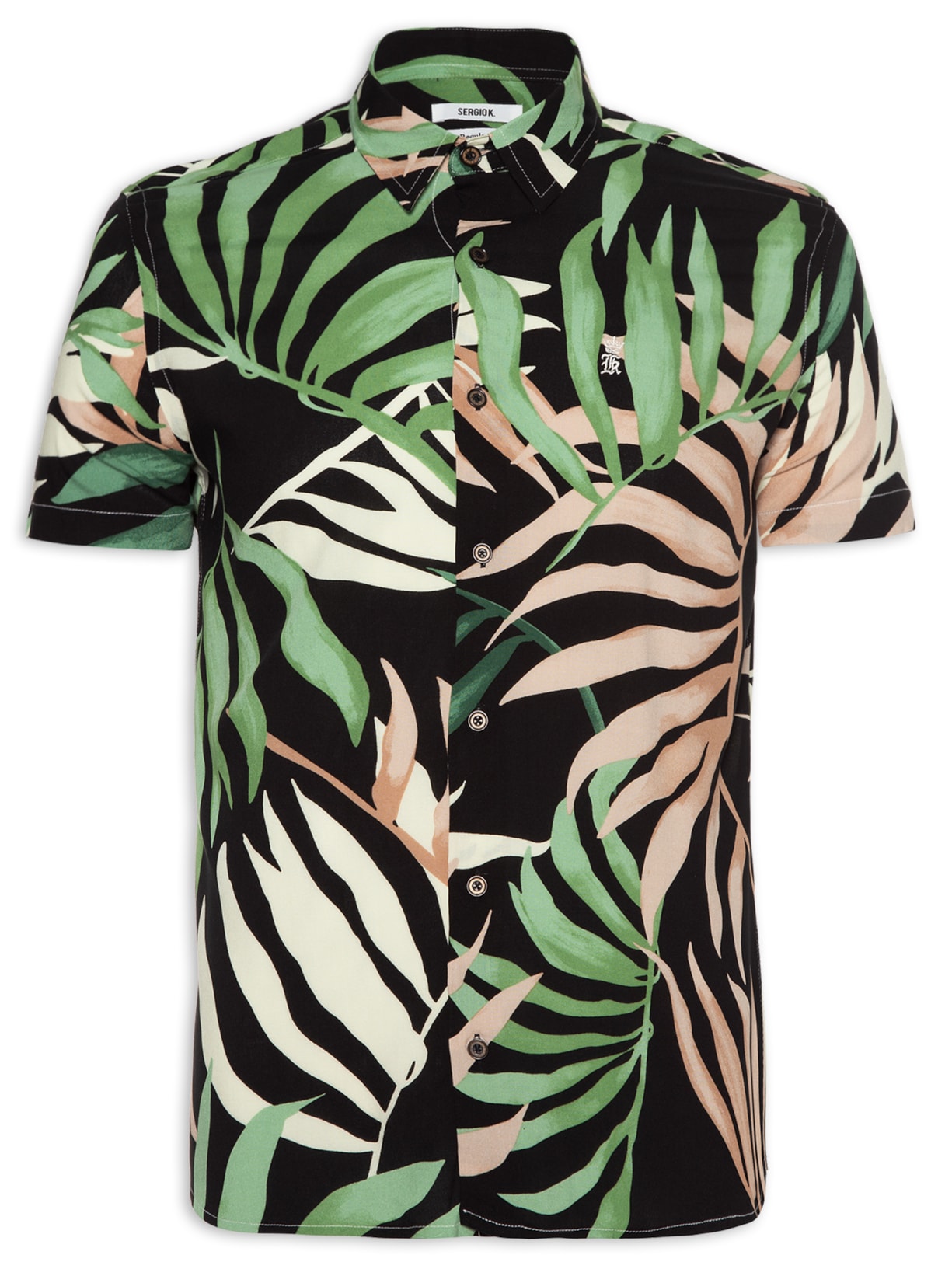 Camisa Masculina Manga Curta Viscose Selva - Preto