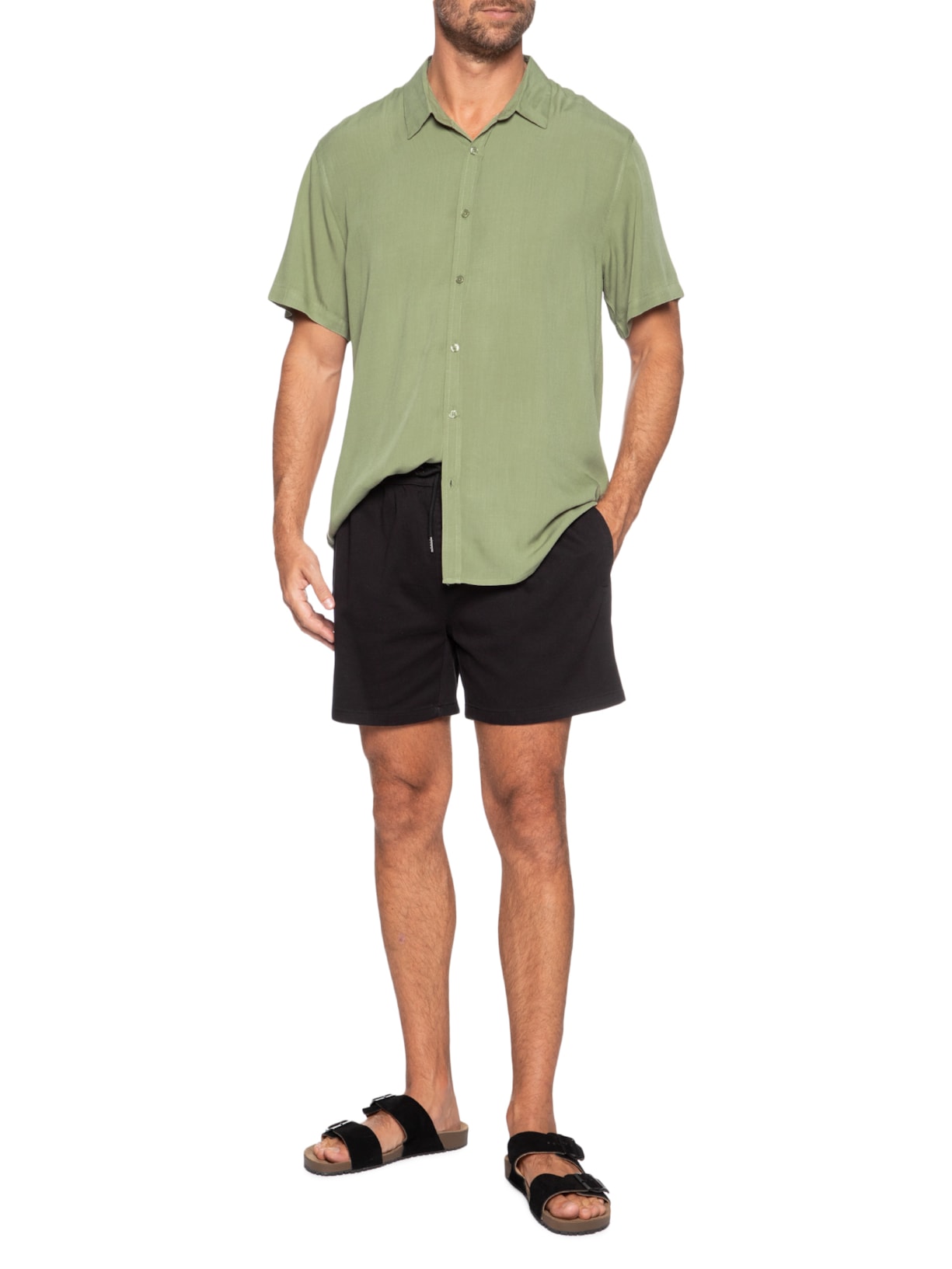 Camisa Masculina Manga Curta Viscose Verde Basiq Men