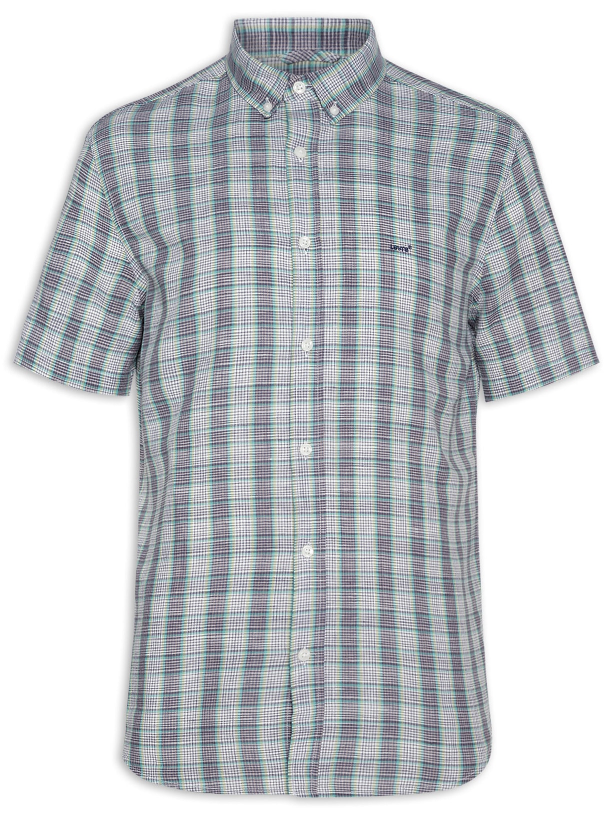 Camisa Masculina Manga Curta Xadrez Button Down - Azul