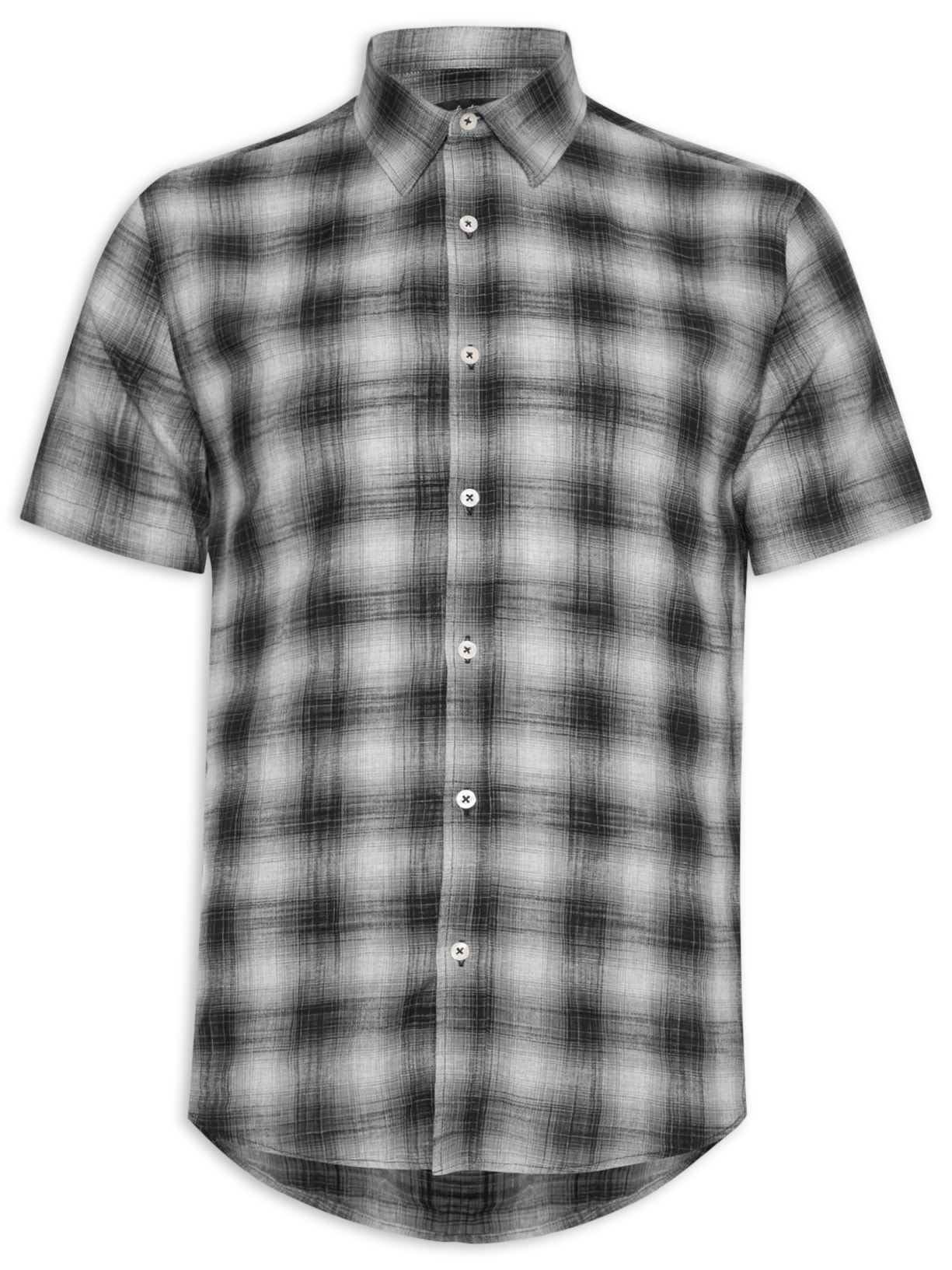 Camisa Masculina Manga Curta Xadrez Largo - Preto