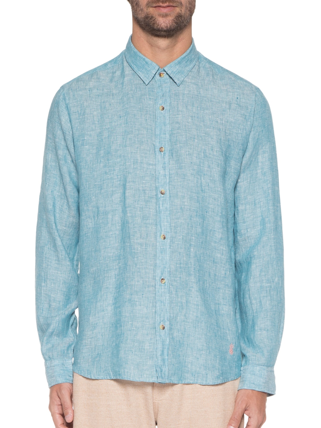 Camisa Masculina  Manga Longa 100% Linho Verde Pineapple