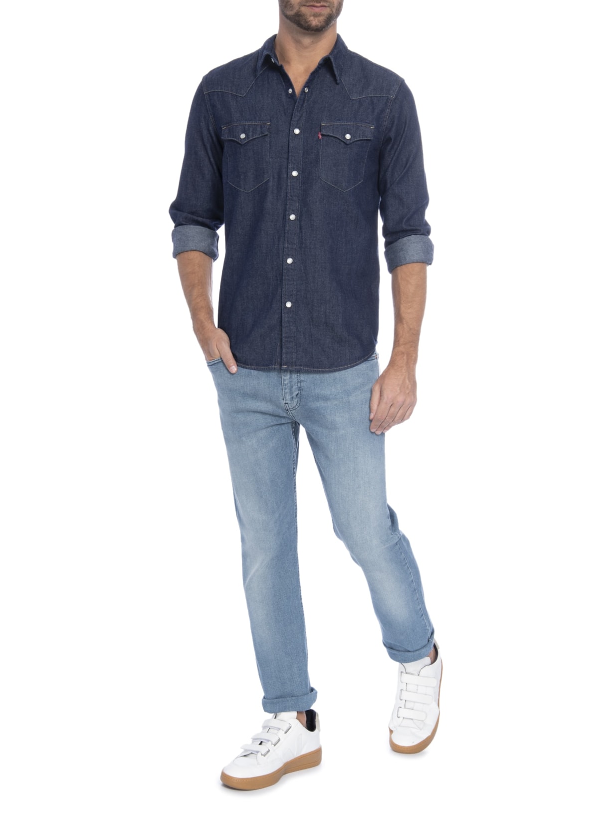 Camisa Masculina Manga Longa Adulto Azul Levi's