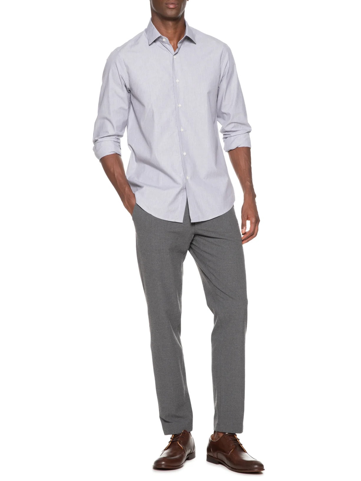 Camisa Masculina Manga Longa Algodão Extra Cinza Paramount Alfaiataria