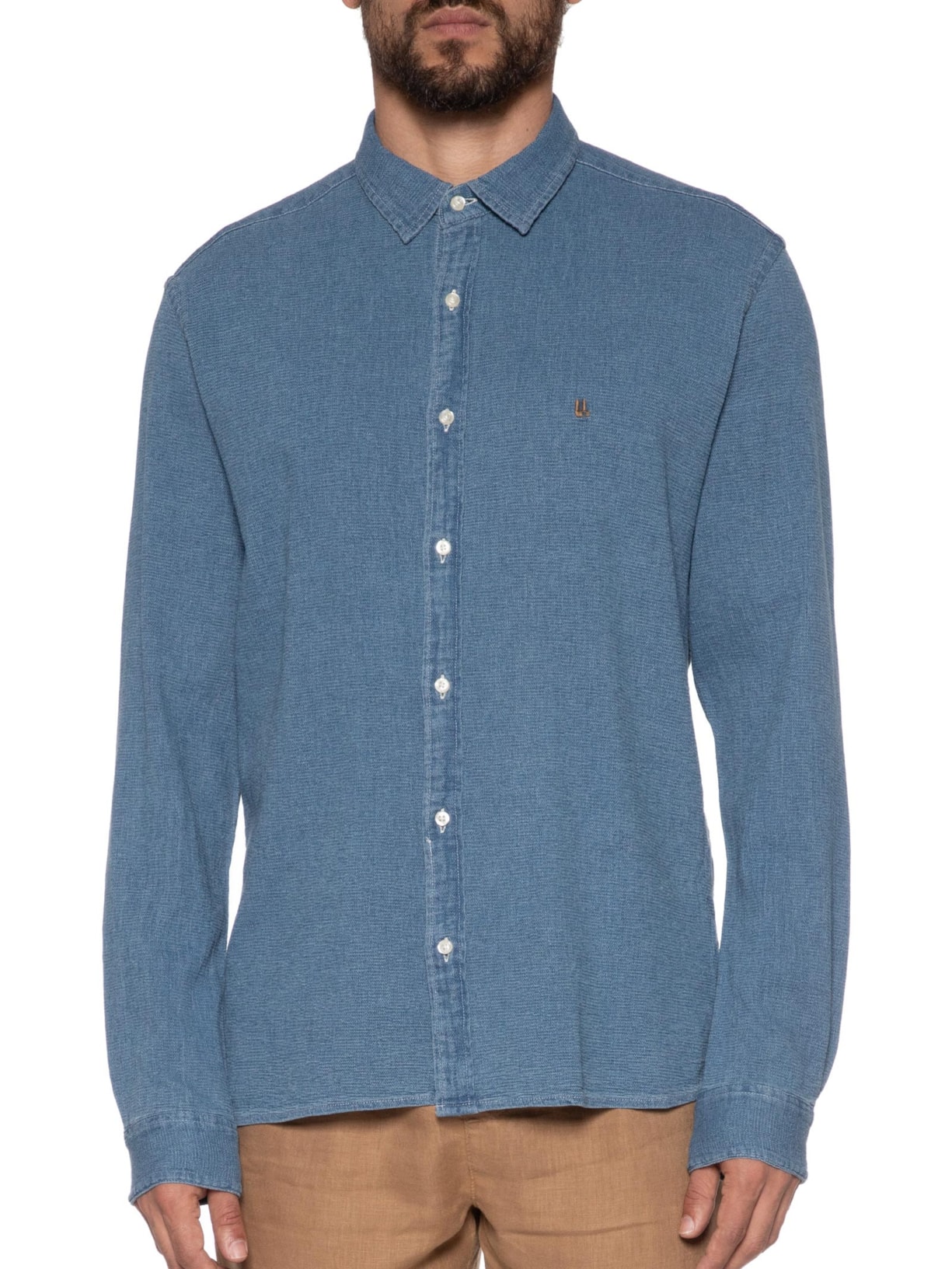 Camisa Masculina Manga Longa Azul Foxton