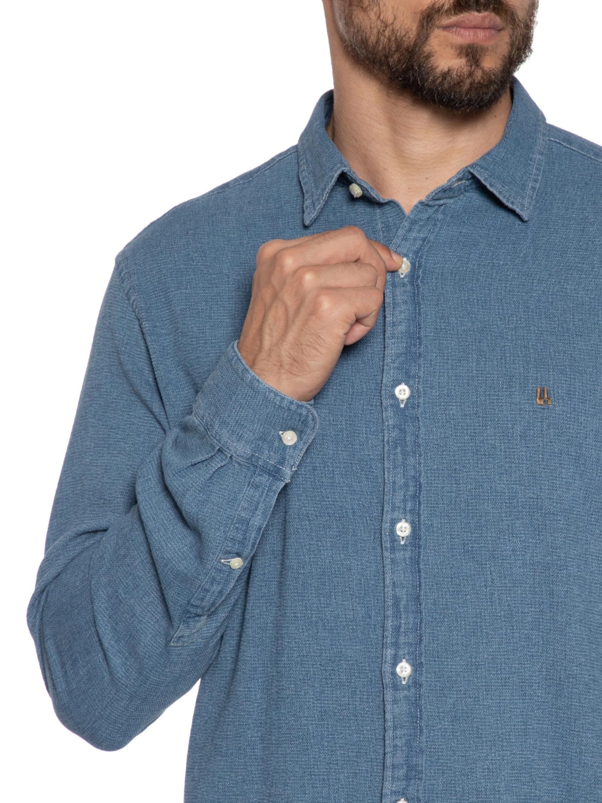 Camisa Masculina Manga Longa Azul Foxton