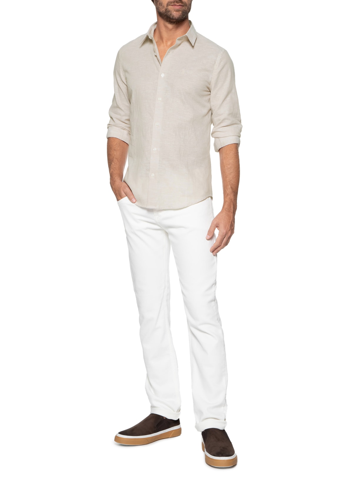 Camisa Masculina Manga Longa Bege Sergio K