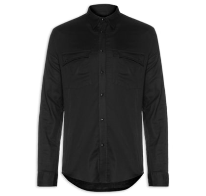 Camisa Masculina Manga Longa Bordado Tacha - Preto