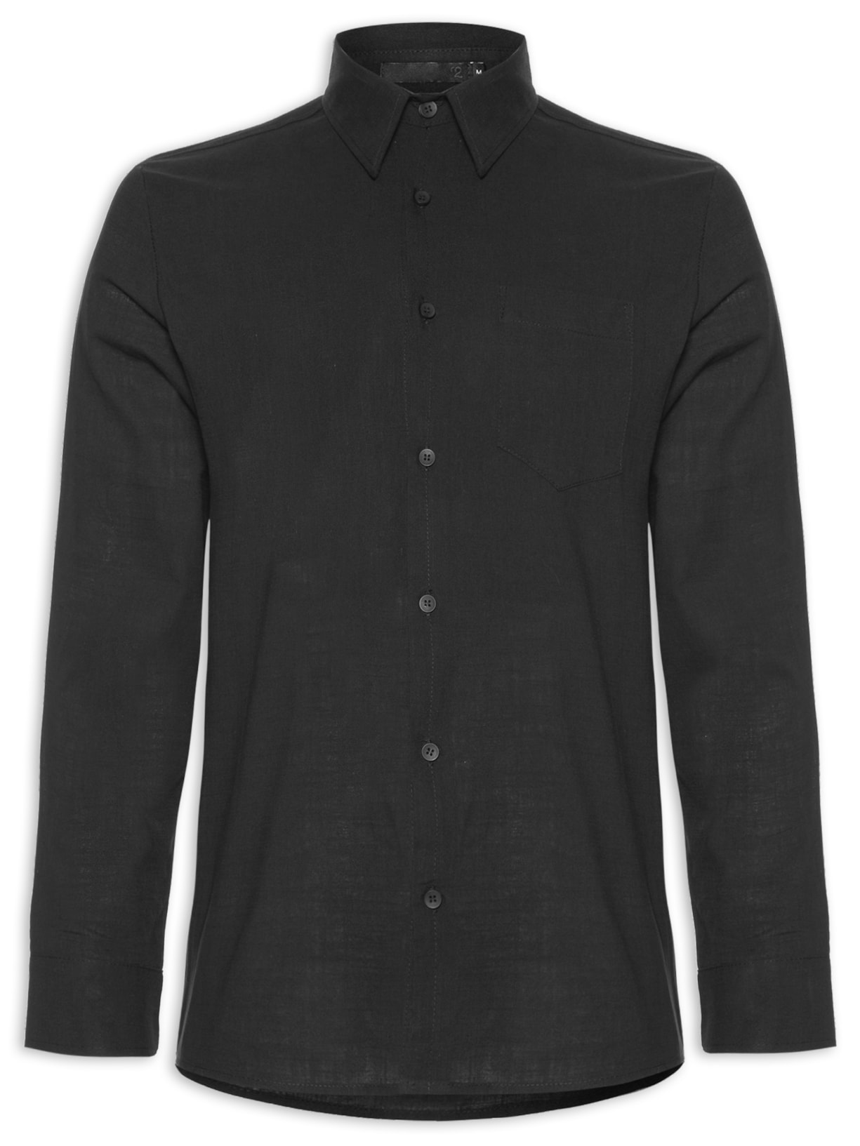 Camisa Masculina Manga Longa Casual Algodão - Preto