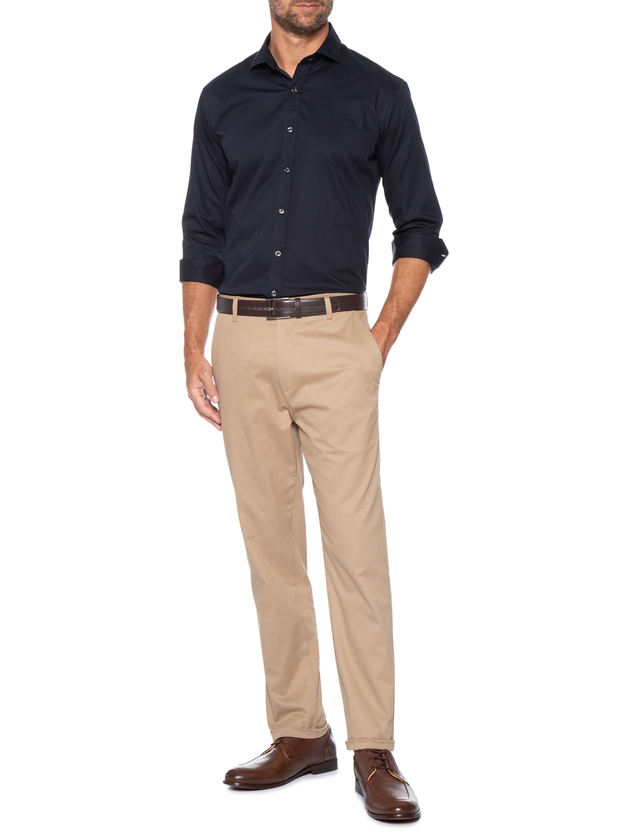 Camisa Masculina Manga Longa Chino Azul Oficina Reserva