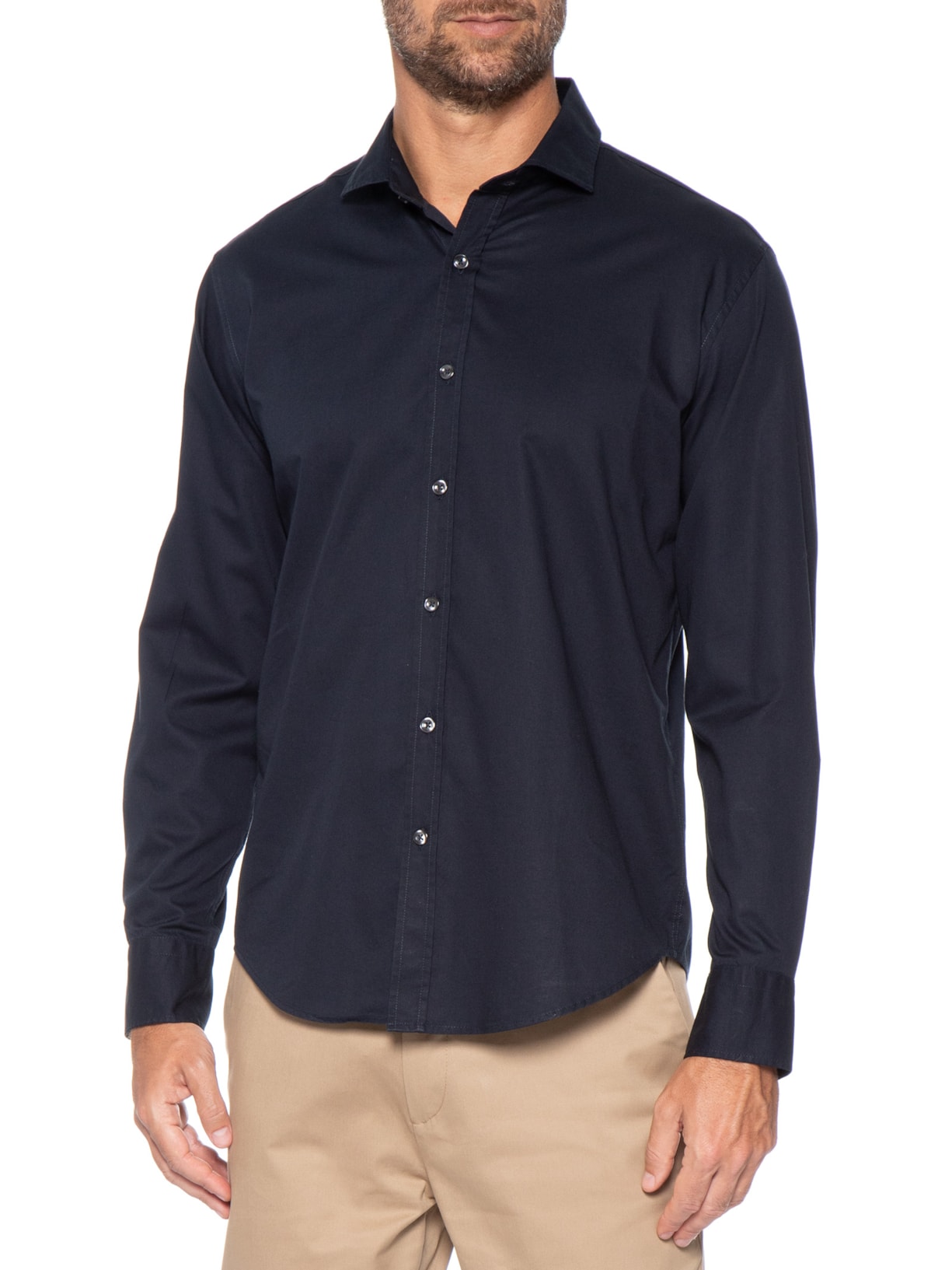 Camisa Masculina Manga Longa Chino Azul Oficina Reserva