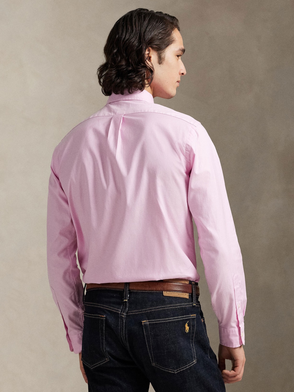 Camisa Masculina Manga Longa Classic Logo Rosa Polo Ralph Lauren