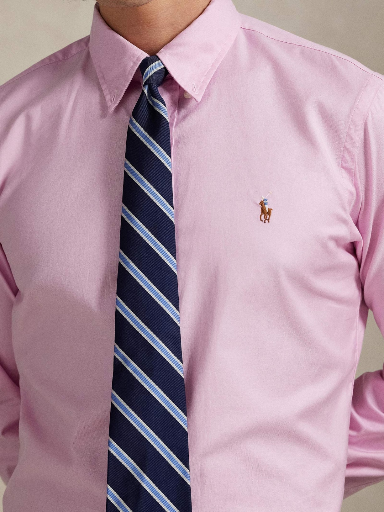 Camisa Masculina Manga Longa Classic Logo Rosa Polo Ralph Lauren