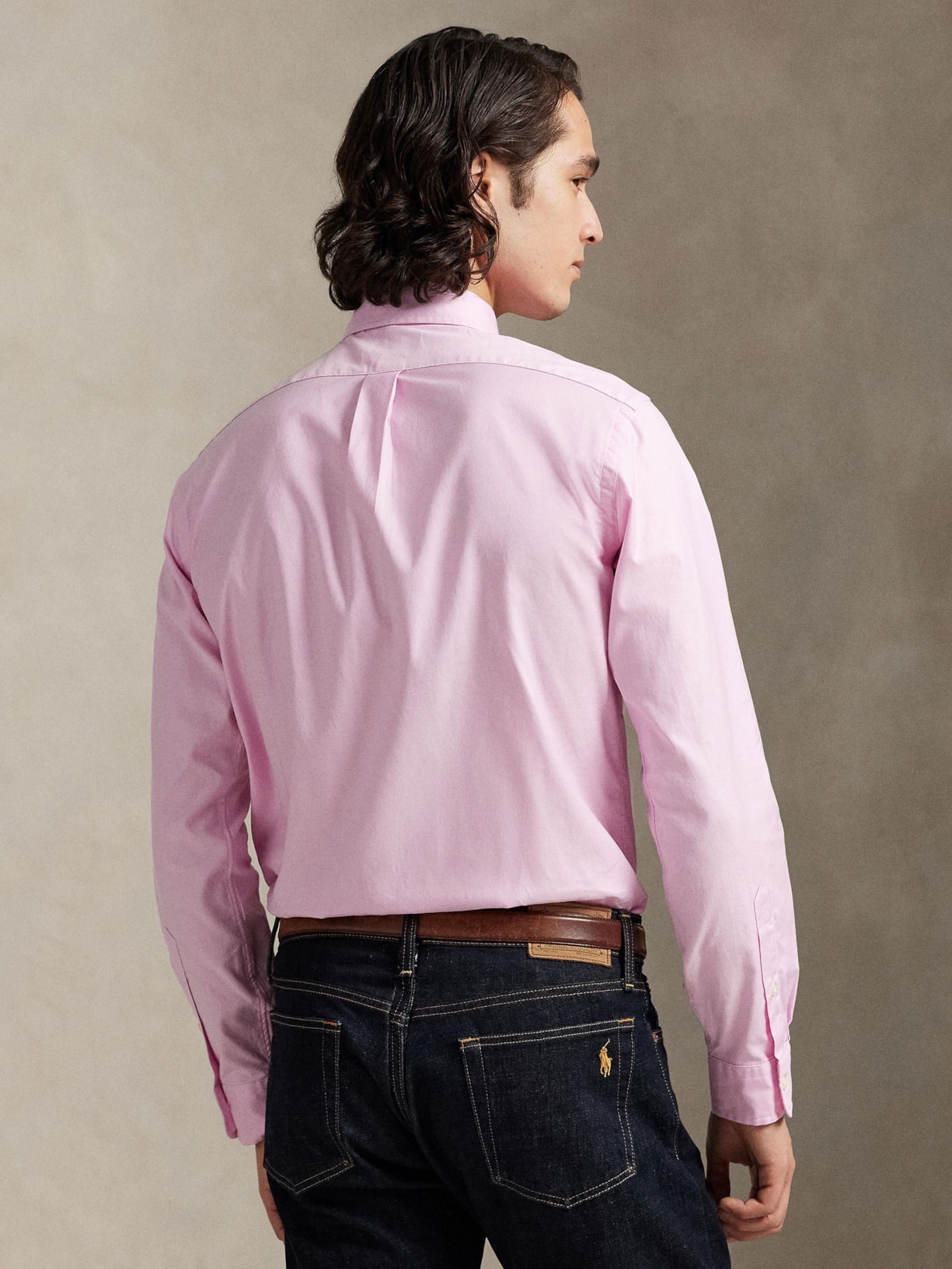 Camisa Masculina Manga Longa Classic Logo Rosa Polo Ralph Lauren