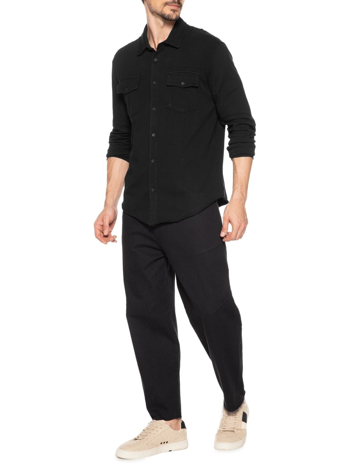 Camisa Masculina Manga Longa Com Bolsos Wide Army - Preto