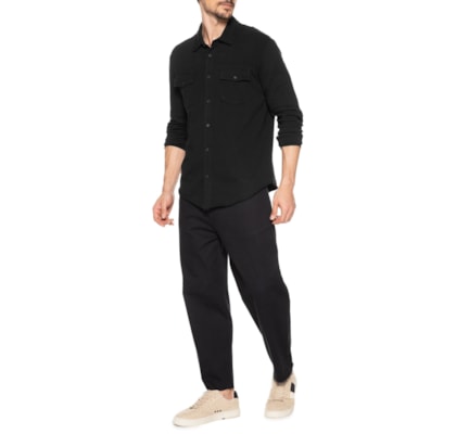 Camisa Masculina Manga Longa Com Bolsos Wide Army - Preto
