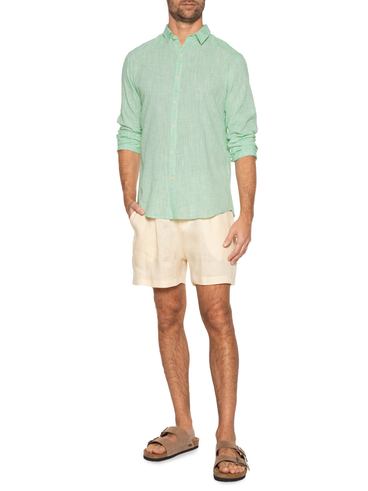 Camisa Masculina Manga Longa Cotton Slub Verde Jab