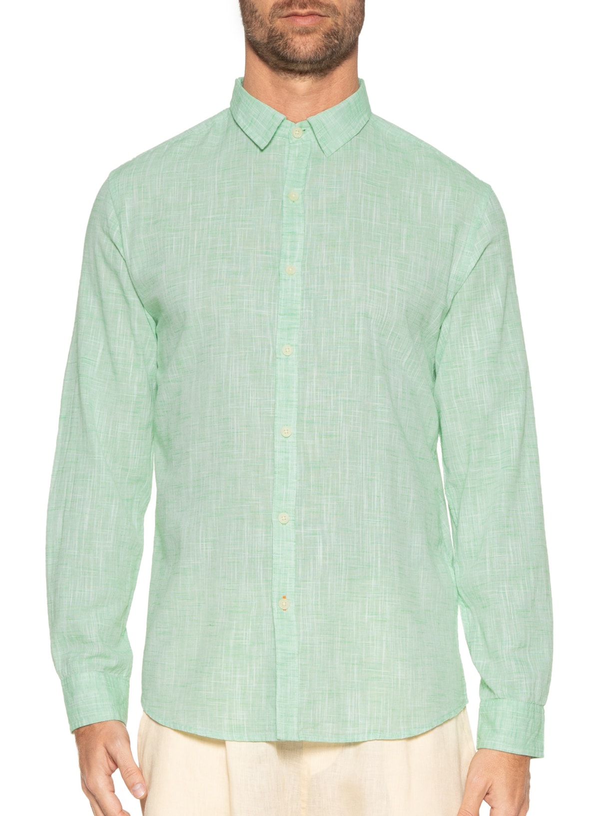 Camisa Masculina Manga Longa Cotton Slub Verde Jab