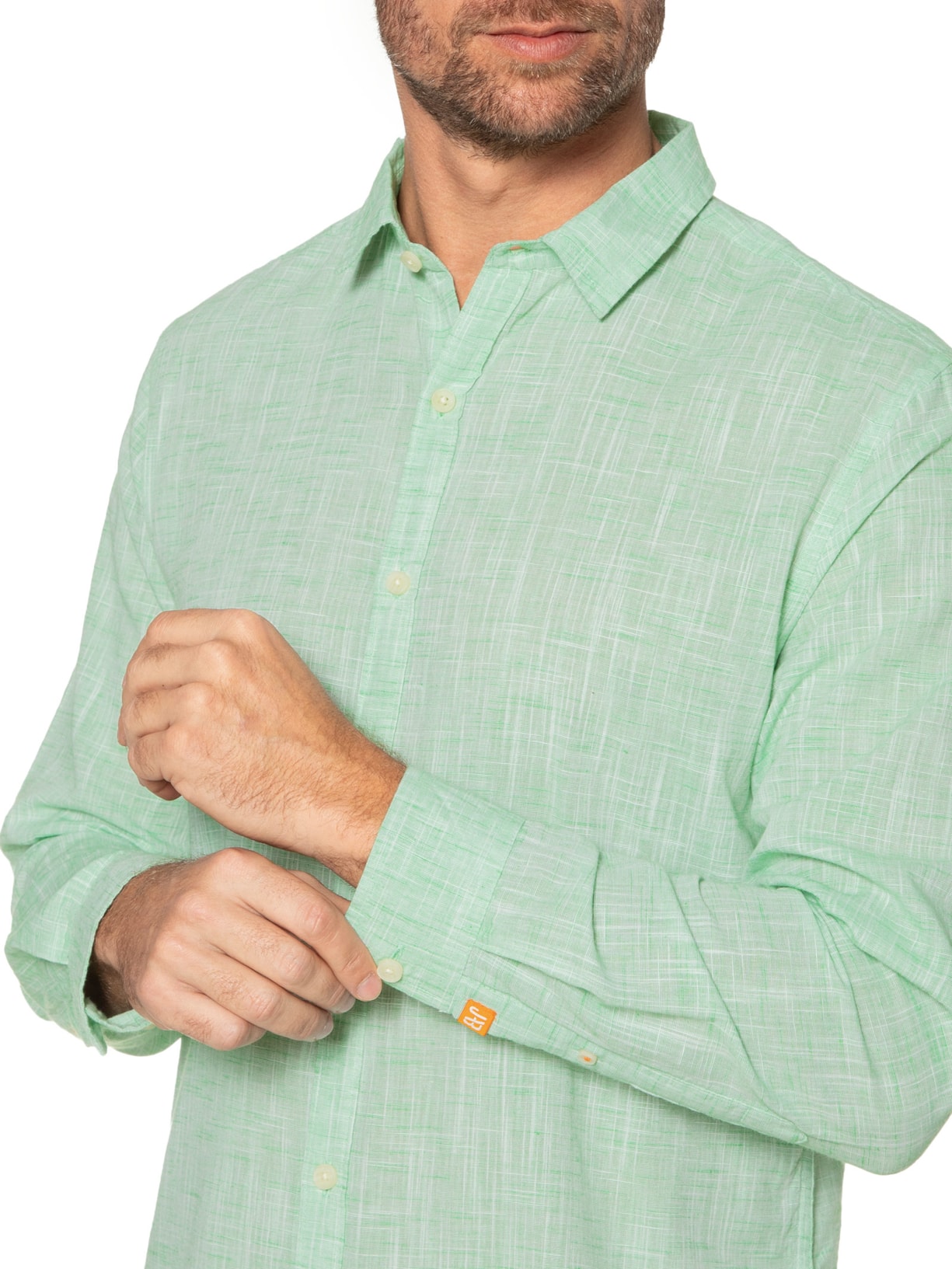 Camisa Masculina Manga Longa Cotton Slub Verde Jab