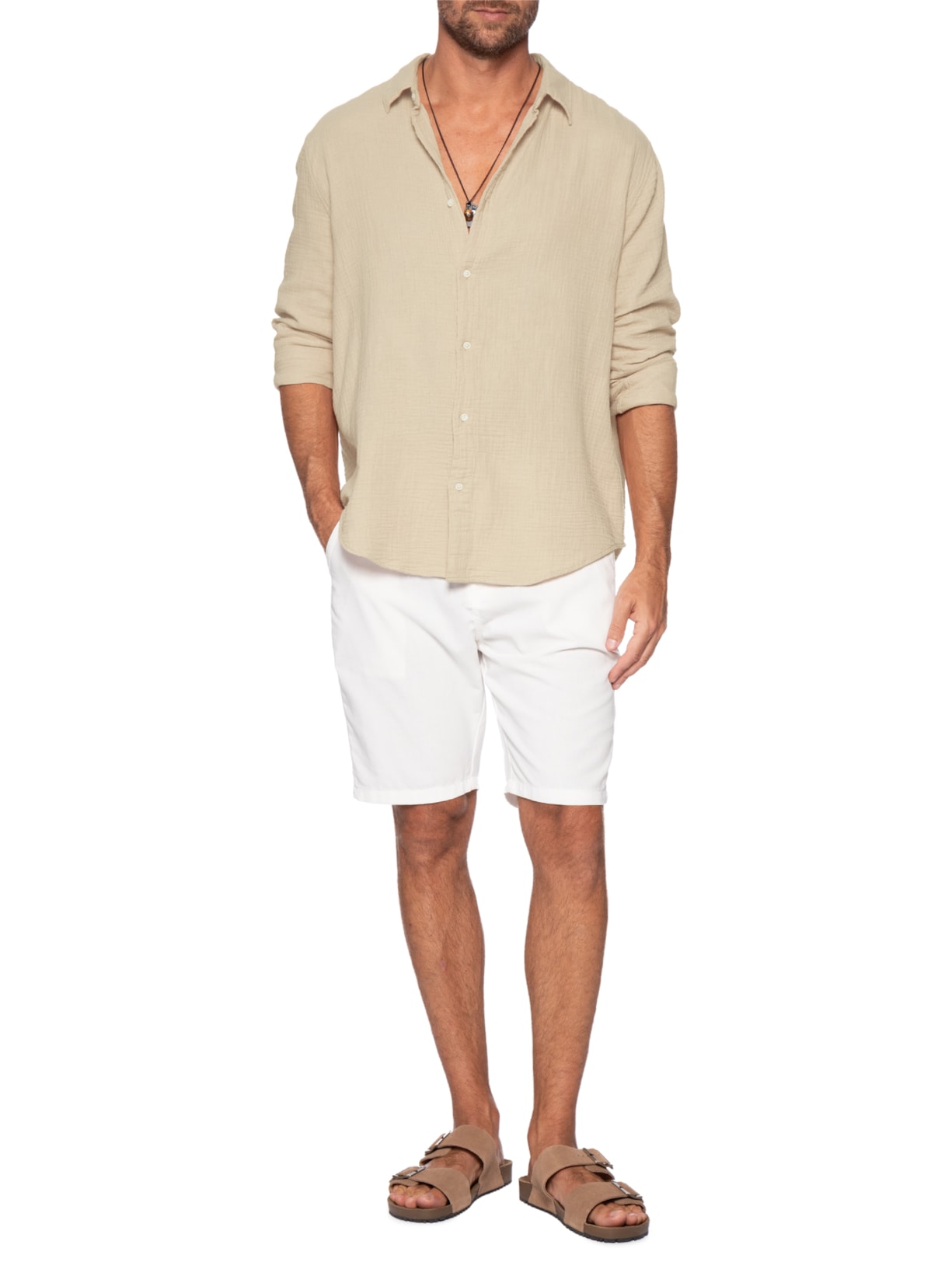 Camisa Masculina Manga Longa Cotton Wavy Bege Osklen