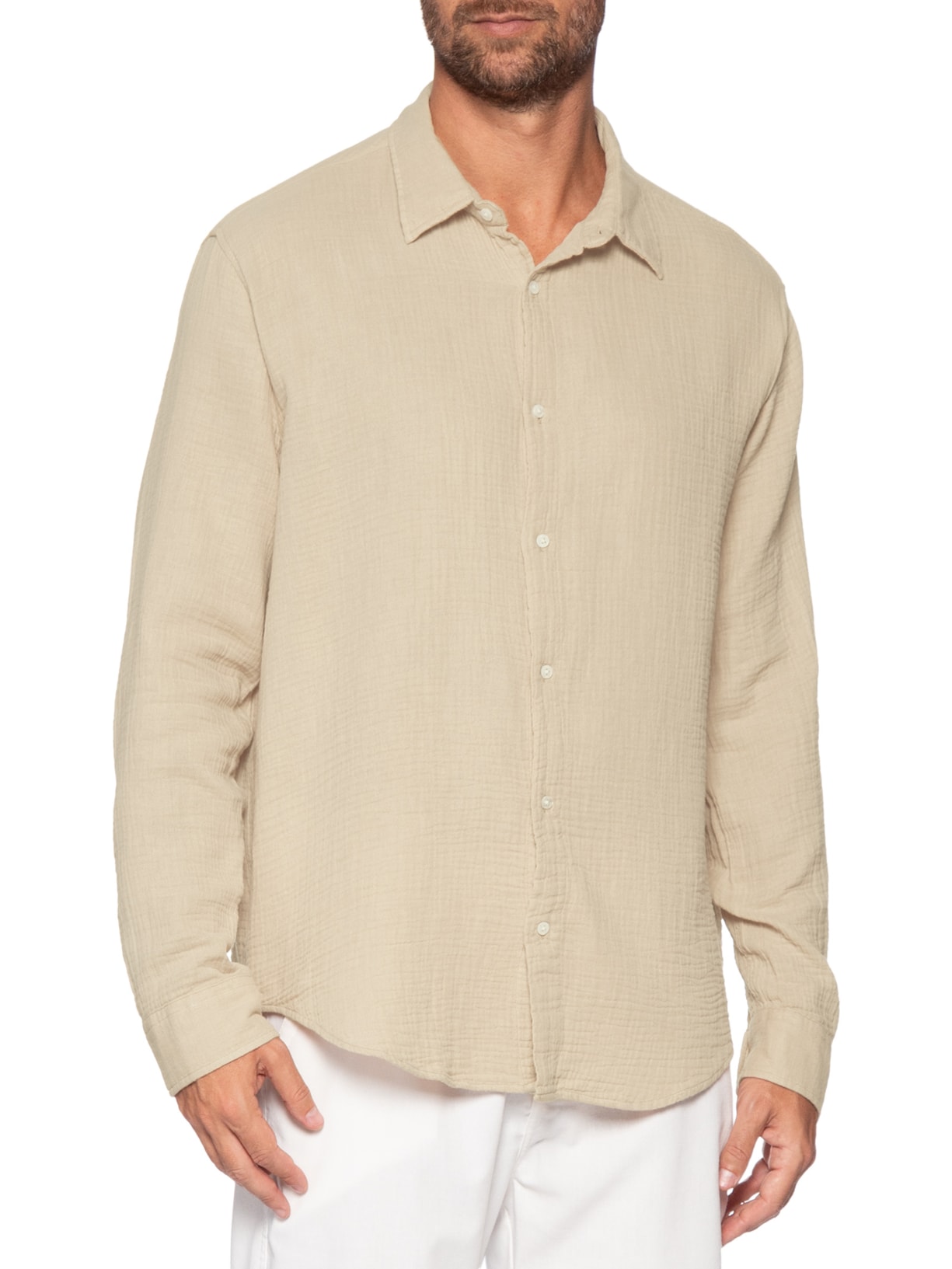 Camisa Masculina Manga Longa Cotton Wavy Bege Osklen