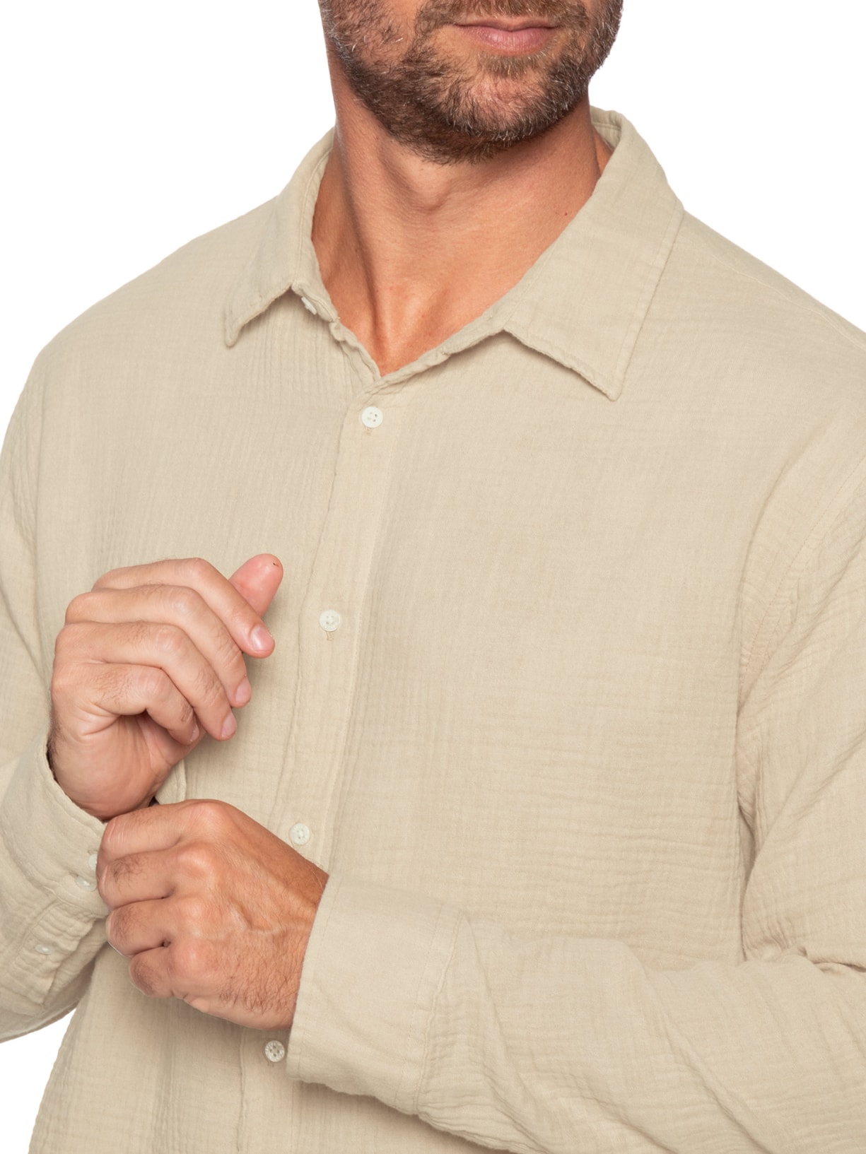 Camisa Masculina Manga Longa Cotton Wavy Bege Osklen