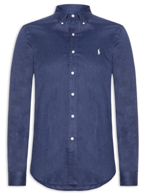 Camisa Masculina Manga Longa Custom Fit Linen – Azul
