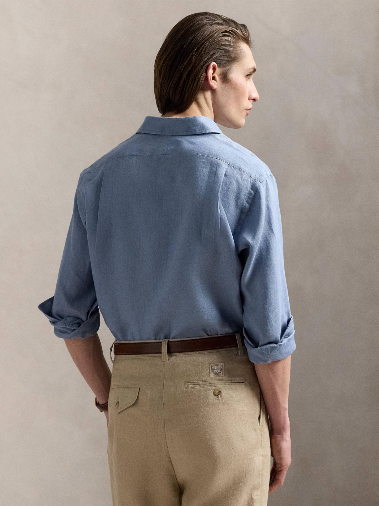 Camisa Masculina Manga Longa Custom Fit Linen Azul Polo Ralph Lauren